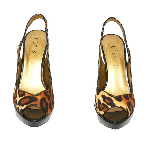 GUESS LAYNE 3 SLINGBACK PLATFORM PUMP LEOPARD 9.5 NEW - Picture 4 of 6
